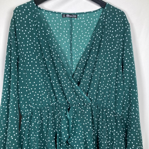 Uguest Green Polka Dot Long Sleeve Ruffle Dress Holiday Sz XXXL - Picture 2 of 14